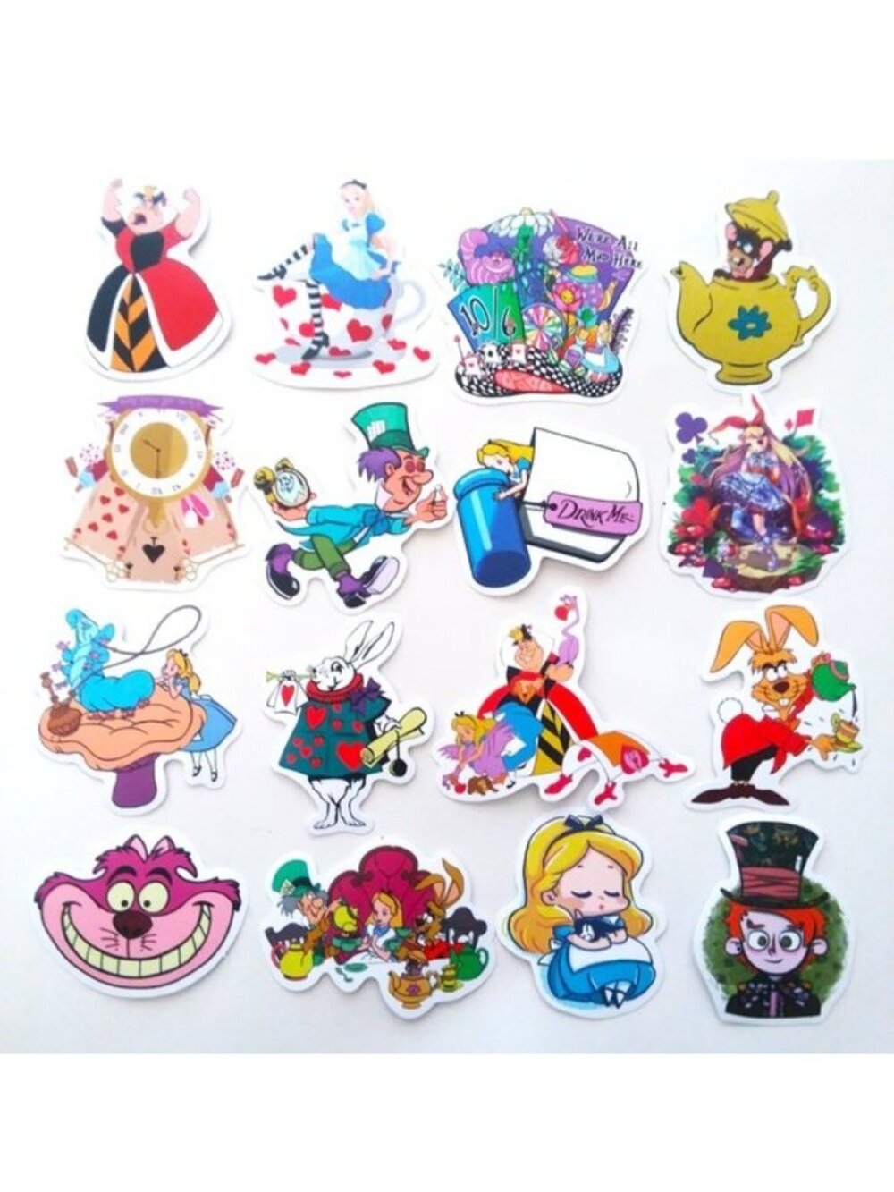 Alice in Wonderland Stickers 16pc Cheshire Cat Laptop Water Bottle Rabbit Trip